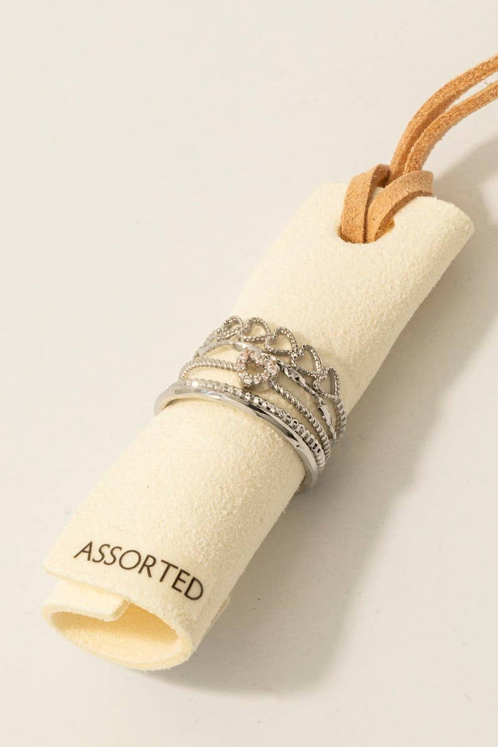 5Pc Mixed Heart Band Rings Set