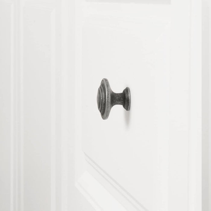 AmazonBasics Traditional Top Ring Cabinet Knob 1.25in Diameter Antique Silver 10Pack
