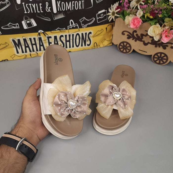 Beige Floral Slides - Maha fashions - Women Footwear