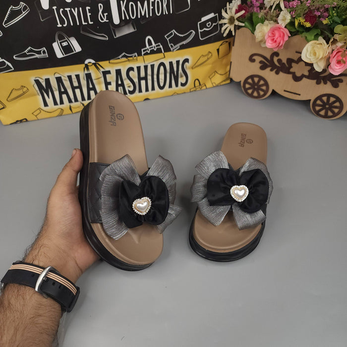 Black Floral Slides - Maha fashions - Women Footwear
