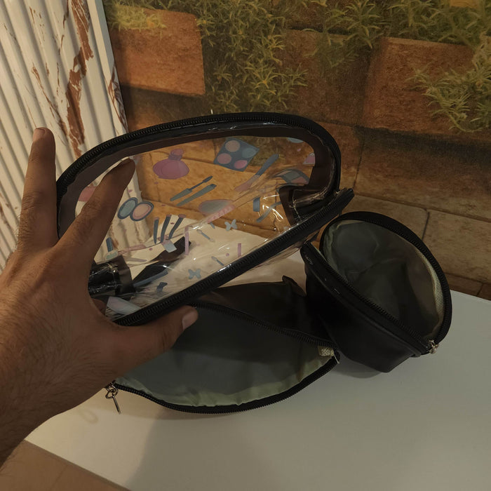 Black Multi Use Pouch 3 Pcs Set - Maha fashions - Handbags & Wallets