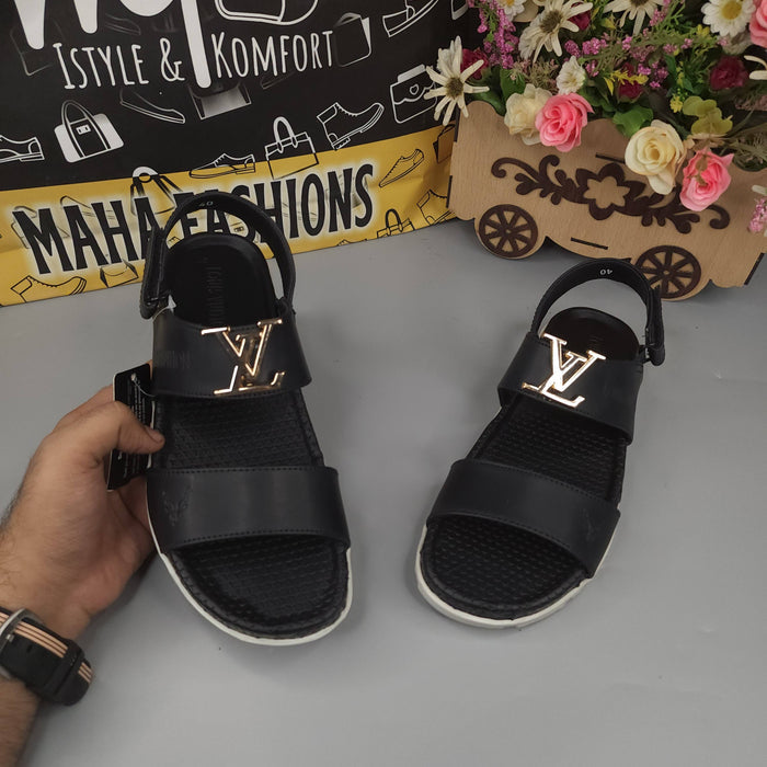 Black Sandals with Golden Buckle - Maha fashions - Men Footwear