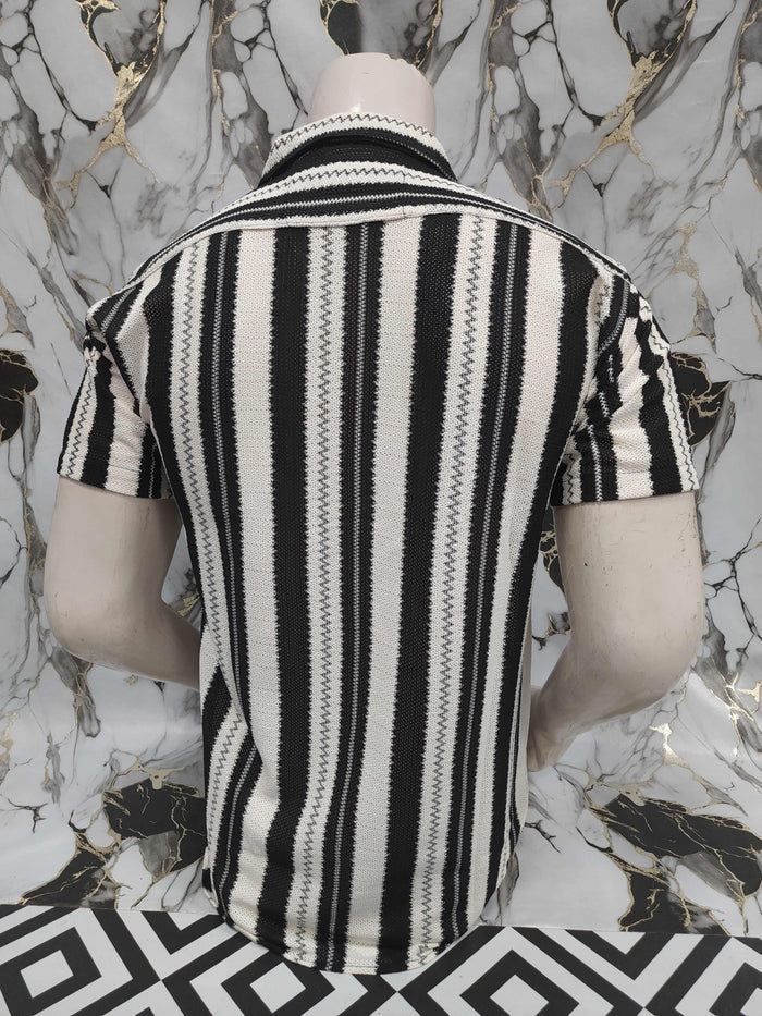 Black & White Striped Short Sleeve Shirt - Maha fashions - Men Clothing