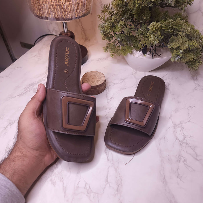 Brown Buckle Slides - Maha fashions - Women Footwear