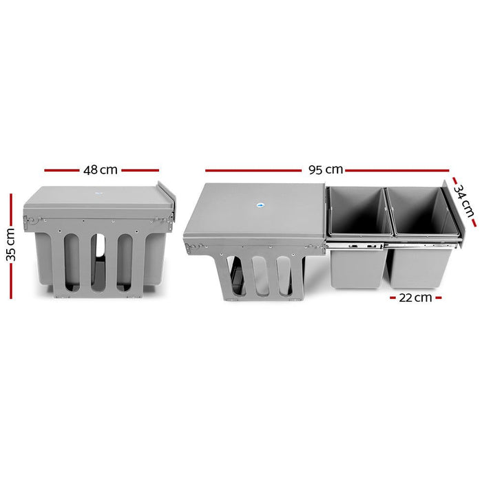 Cefito 2x15L Pull Out Bin - Grey -Home Living Store - -