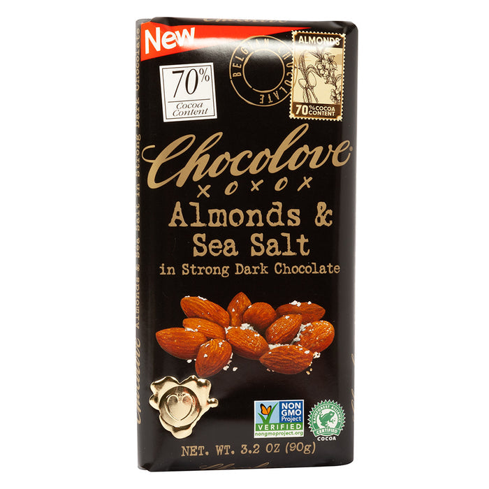 Chocolove Strong Dark Chocolate Almonds And Sea Salt 3.2oz - 12ct
