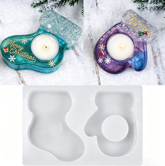 Christmas Deer, Mitten, Boot & Snowman Candle Holder Resin Mold