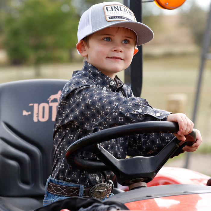 Cinch Baby & Toddler Boy's L/S Button Down Western Shirt in Dark Toned Geometric