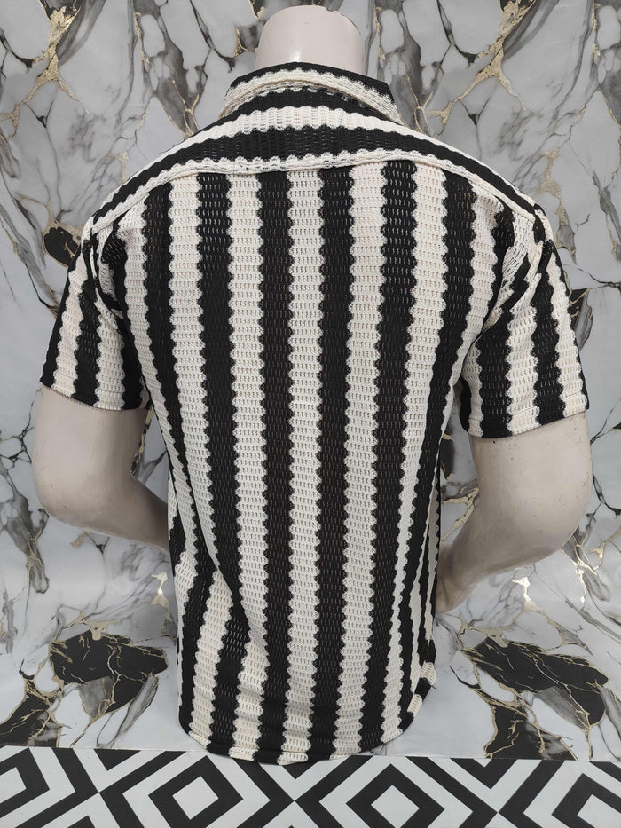 Classic Black & White Striped Polo Shirt - Maha fashions - Men Clothing