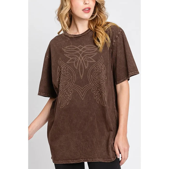 Cowboy Boot Stitch Oversized Mineral Graphic Tee