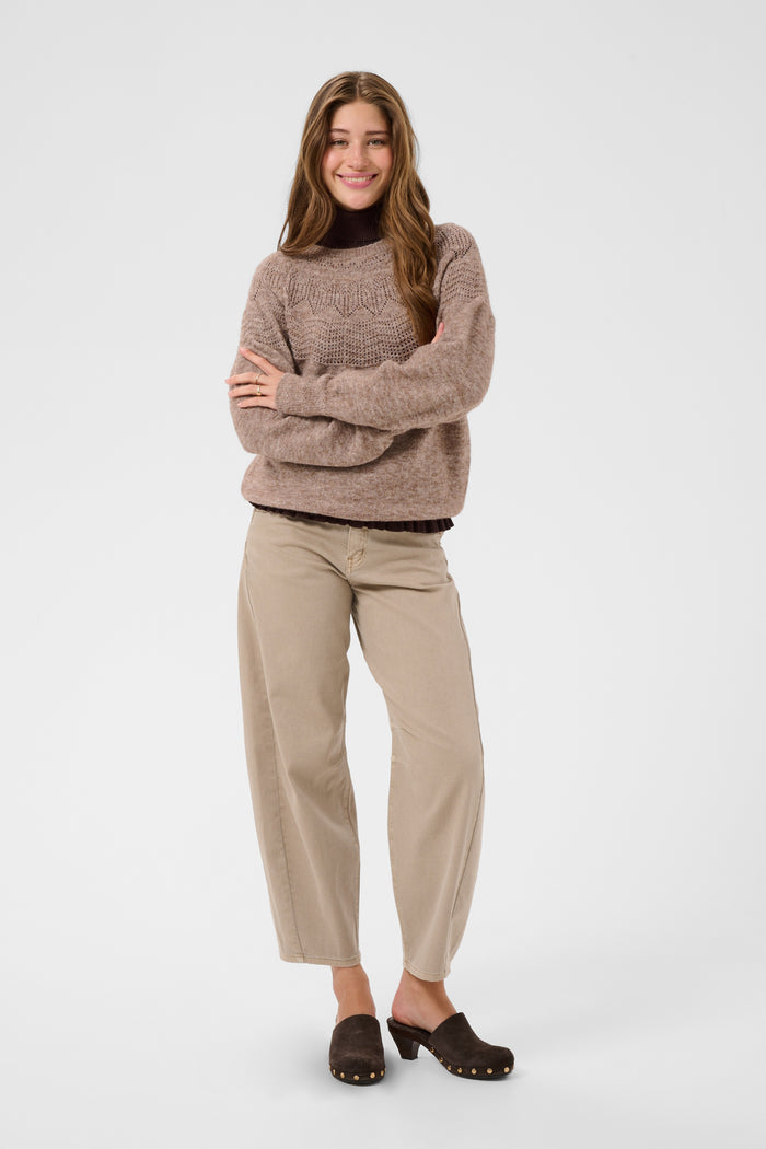 Cream 10615297 CRJunah Pointelle Jumper Dark Oat Melange on model Shop Cream at Dotique