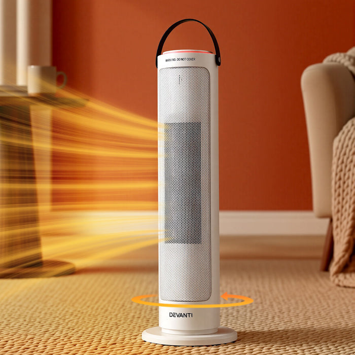 Devanti 2000W Ceramic Tower Heater Space Heaters Oscillating Indoor White - Devanti