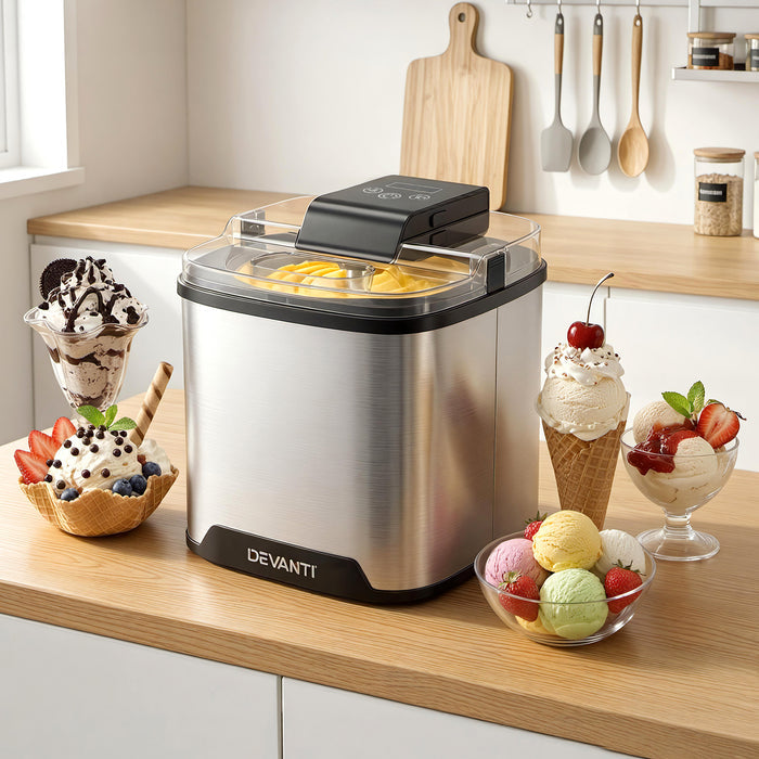 Devanti Ice Cream Maker Machine 2L Homemade Gelato Sorbet Frozen Drinks Sliver - Devanti