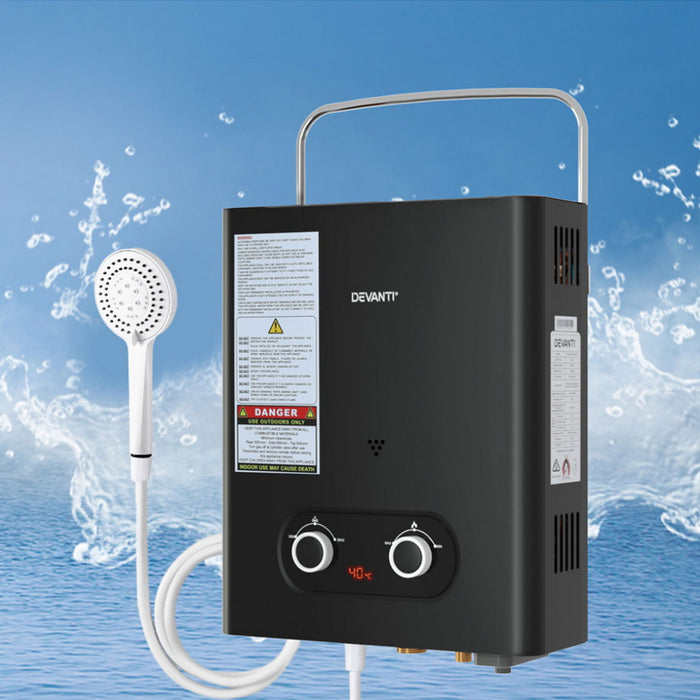 Devanti Portable Gas Water Heater LPG-powered System Black - Devanti