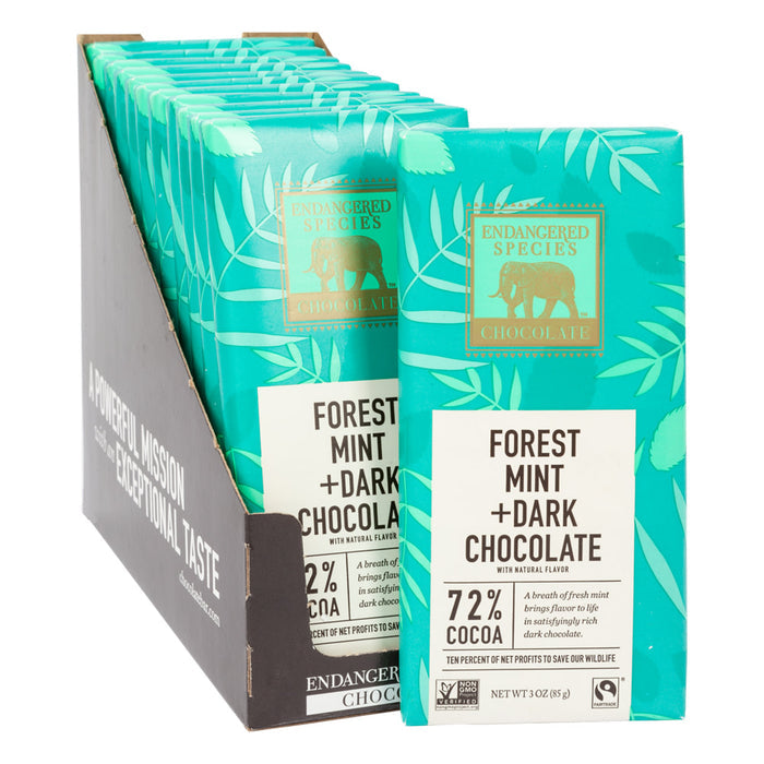 Endangered Species With Forest Mint Dark Chocolate 3oz Bar - 12ct