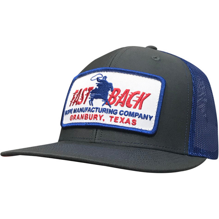 Fast Back Men's Embroidered Logo Patch Trucker Cap in Grey/Blue