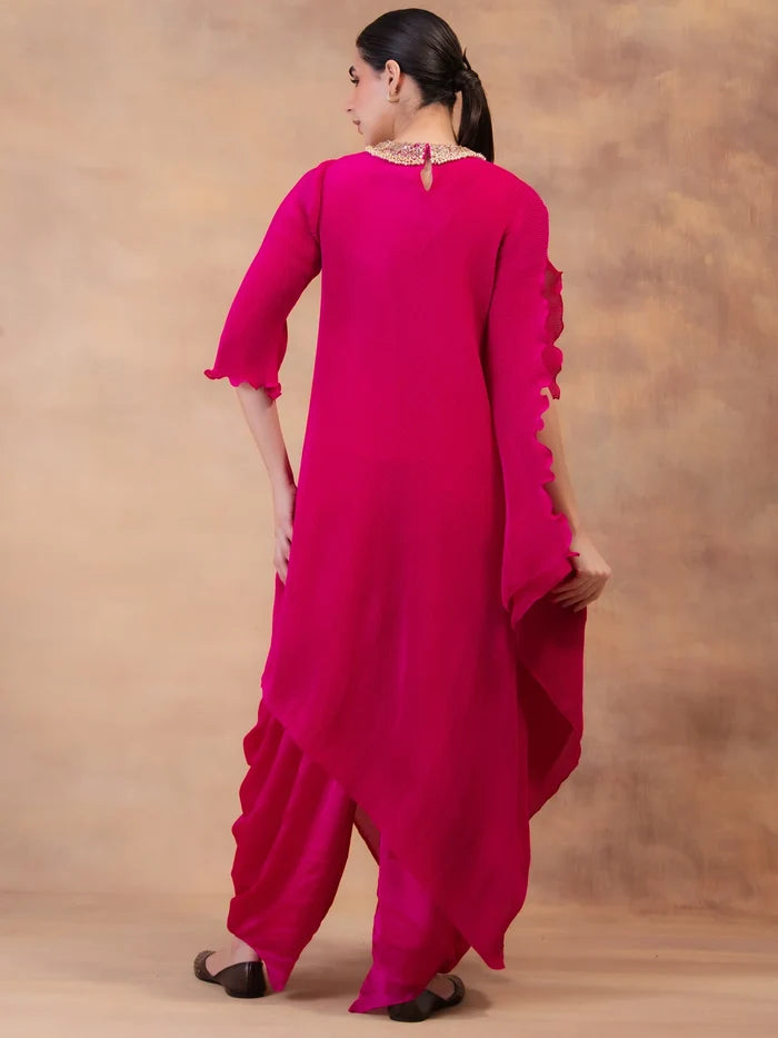 Fuchsia Flow Drape Tunic With Dhoti Pants