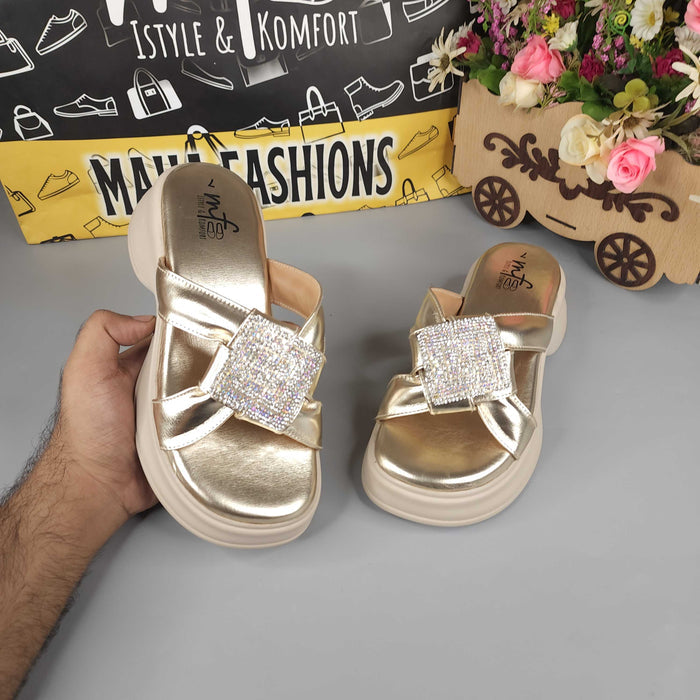 Golden Comfy Wedge Slippers Maha Fashions