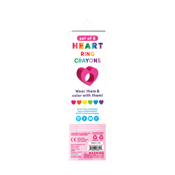 OOLY Heart Ring Crayons back side of packaging