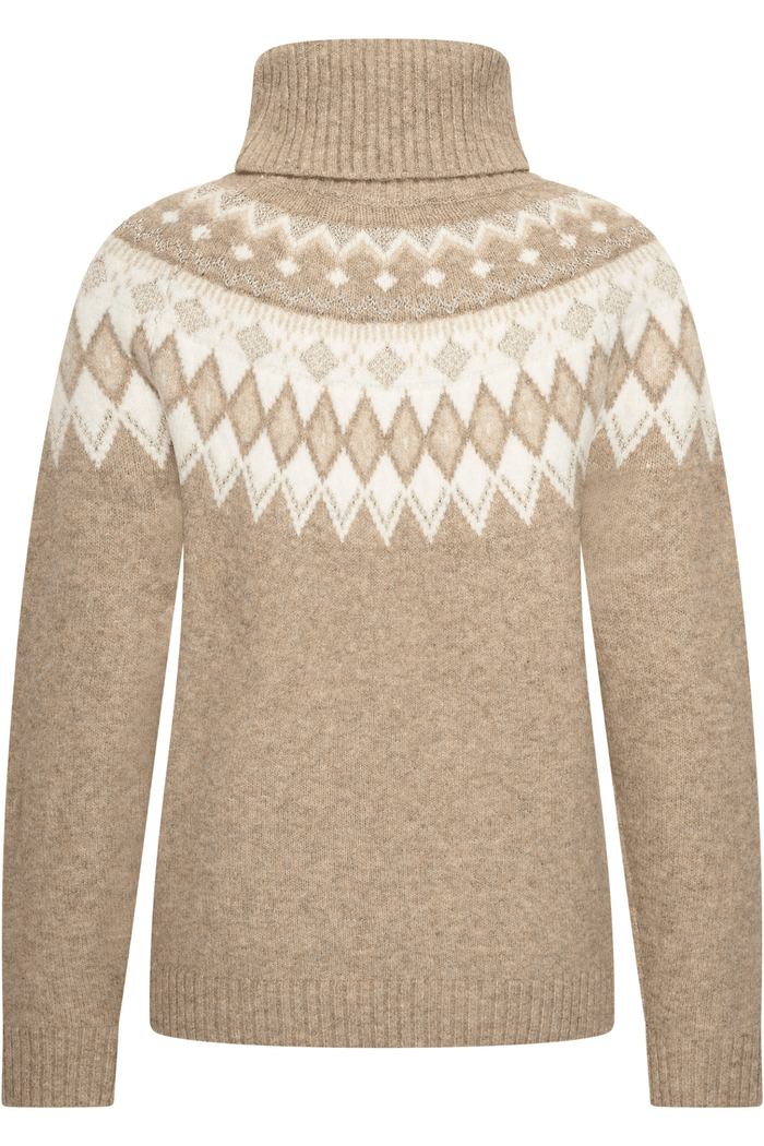 HV Society light taupe fair isle turtleneck jumper with white diamond detail β Dotique