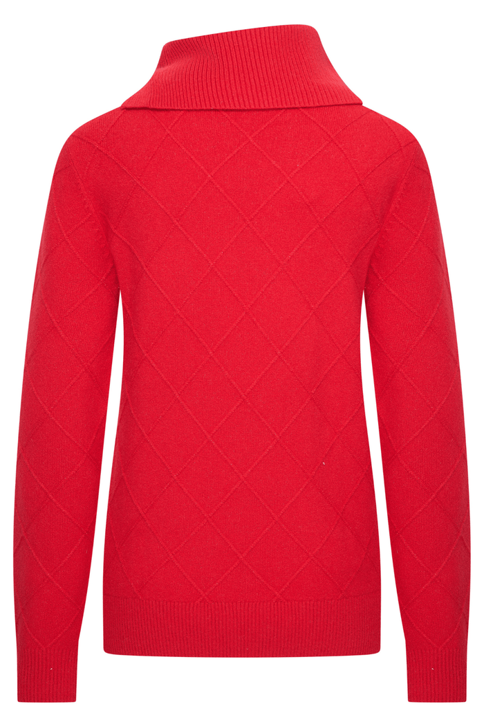 Red HV Society jumper with asymmetric roll neck β Dotique