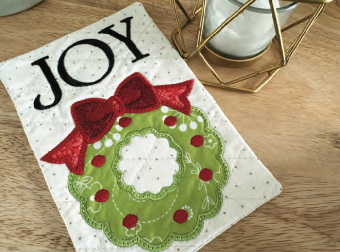 Joy Wreath Mug Rug Machine Embroidery (Downloadable Pattern)