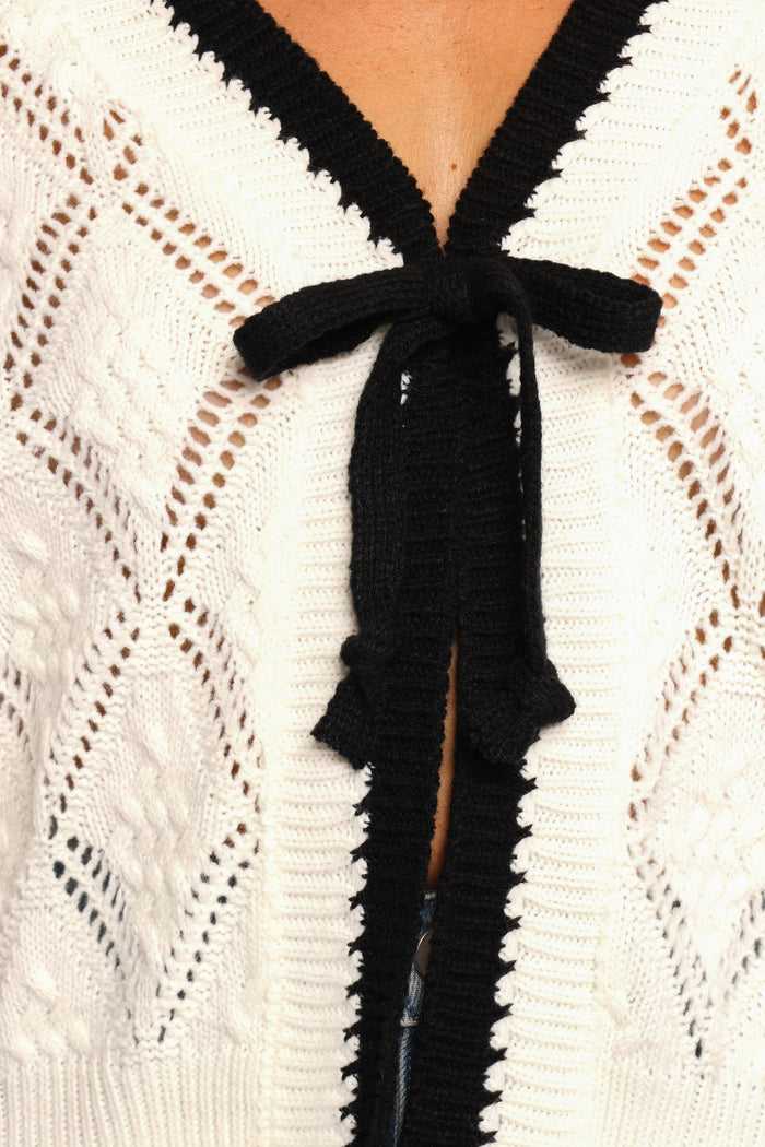 Petal and Pup USA KNITWEAR Lainy Bow Tie Font Cardigan - Cream