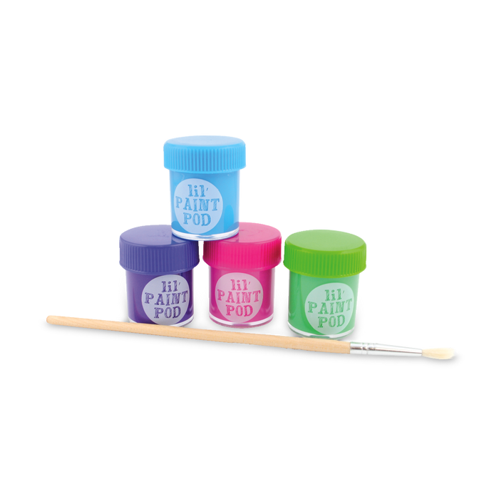 4 lil Poster Paint Pod colors and a paintbrush