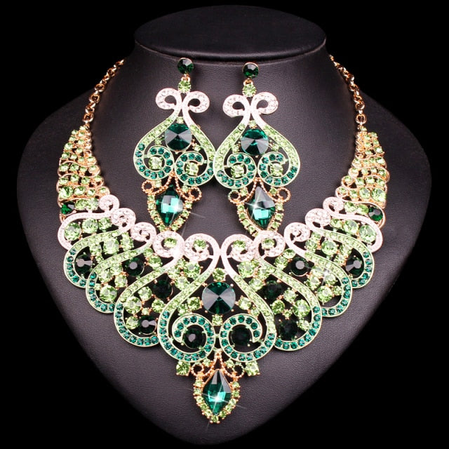 Luxury Bridal Jewelry for Wedding Crystal Statement Necklace and Earring - Evening Fine Fashion