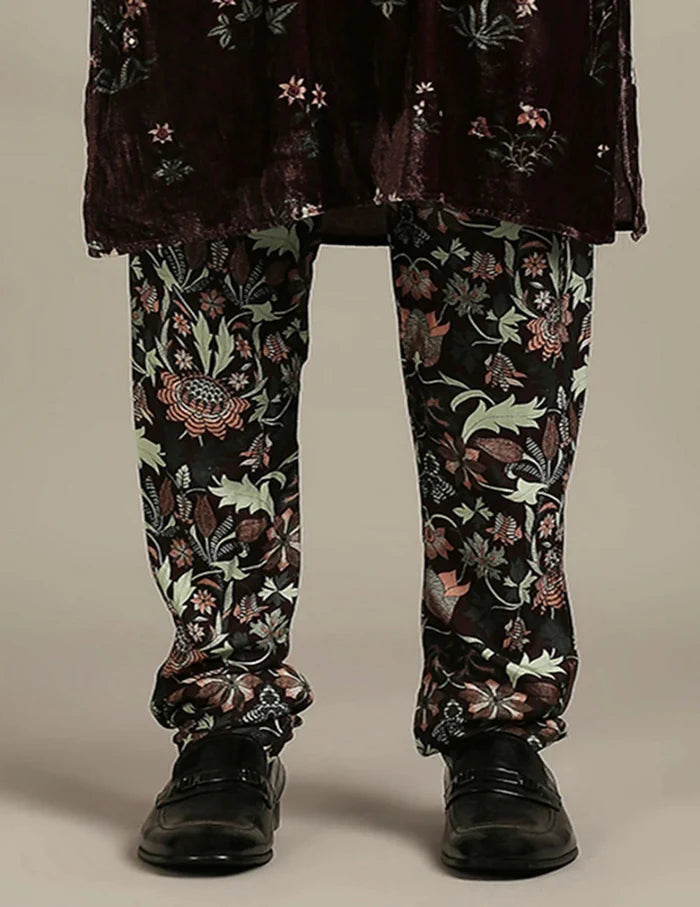 Maroon Floral Velvet Kurta Set