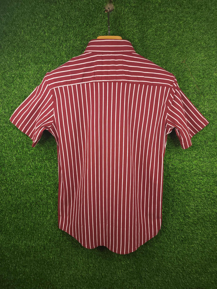 Maroon Stripes Stretchable Shirt - Maha fashions - Men Clothing