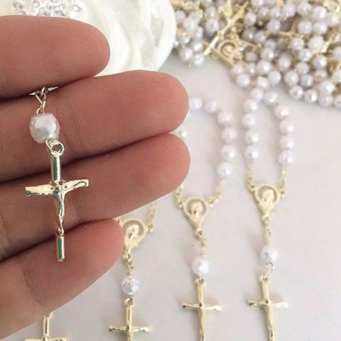 Mini Simulated Pearl and Silver Tone or Gold Tone Mini Rosary