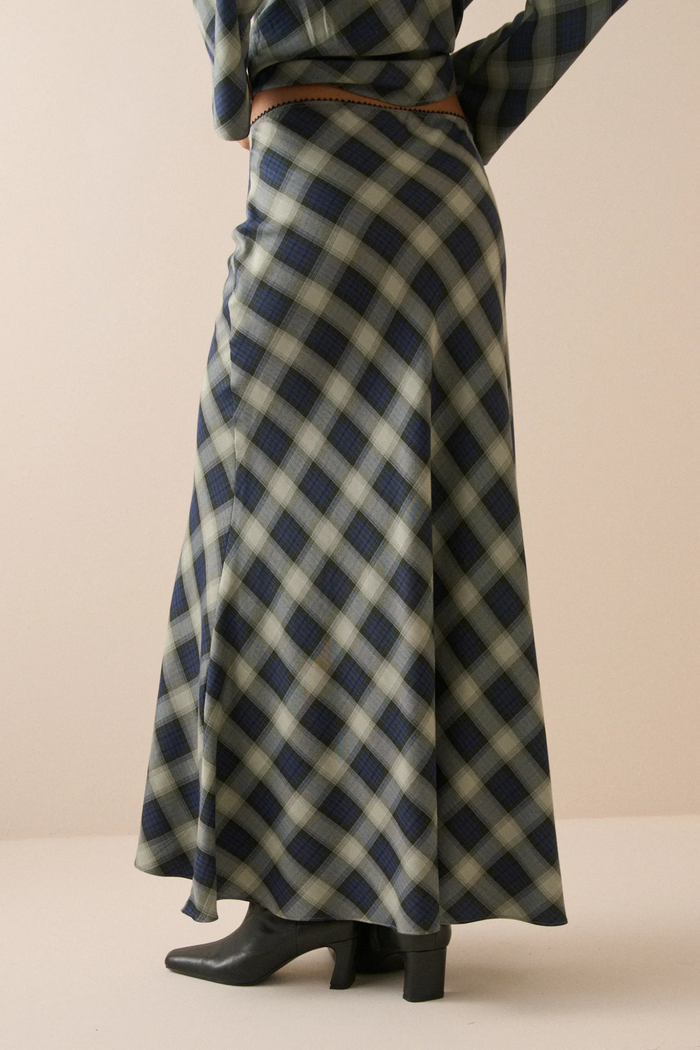 Nobody's Child Navy Check Otto Maxi Skirt worn by model from Nobody’s Child. Shop Nobody’s Child at Dotique