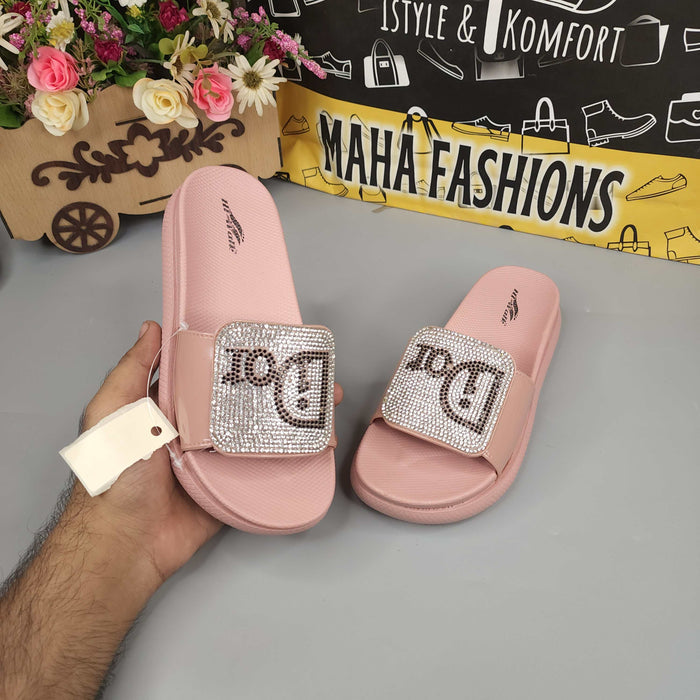 Pink Studs Wegde Slides - Maha fashions - Women Footwear