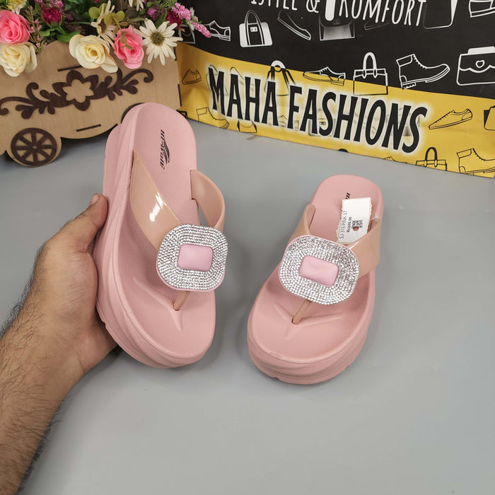 Pink Wegde Slides with Studs - Maha fashions - Women Footwear