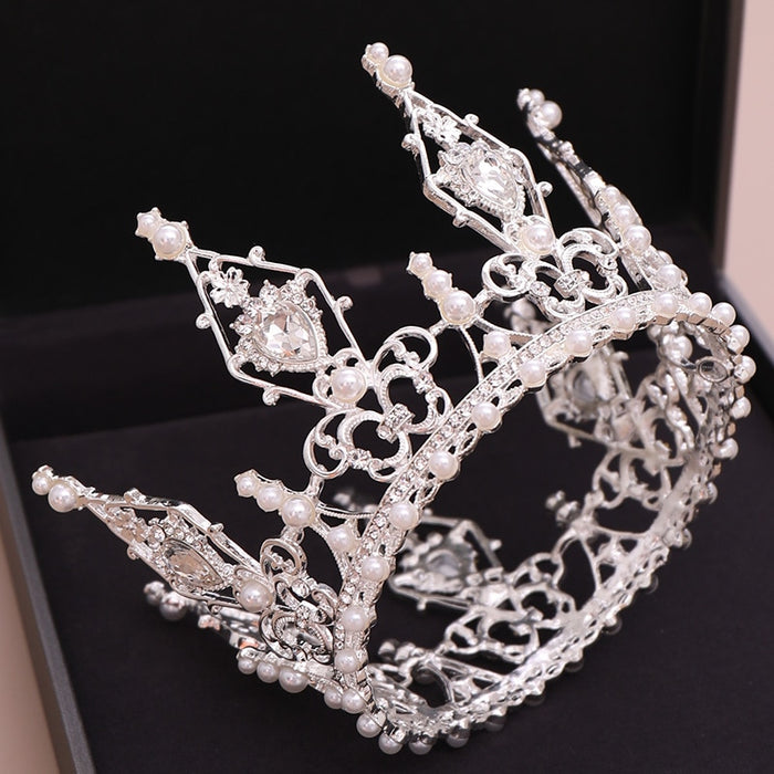 Round Baroque-Fit for a Queen Rhinestone Crystal Bridal Crown-QuinceTiara