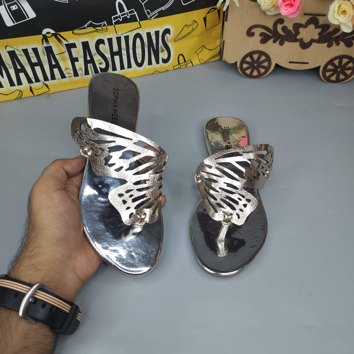 Silver Butterfly Slippers - Maha fashions - Women Footwear
