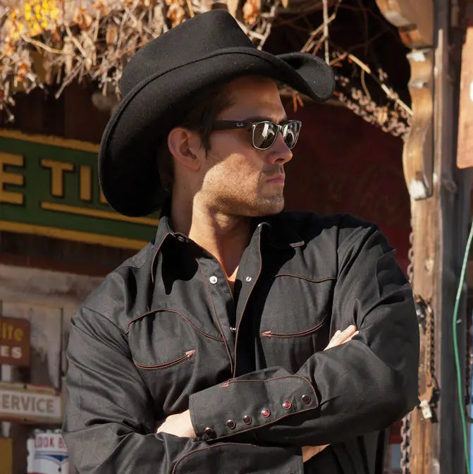 Stars & Stripes Piped Black Western Shirt
