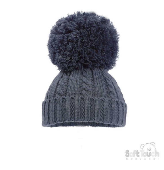 Steel Blue 'Elegance' Cable Knit Hat w/Pom Pom : H650-SB-SM