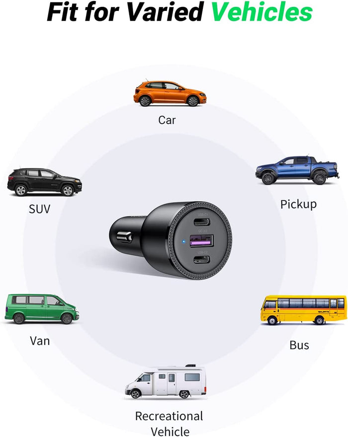 UGREEN USB C Car Charger 69W 3-Ports Cigarette Lighter - UGREEN