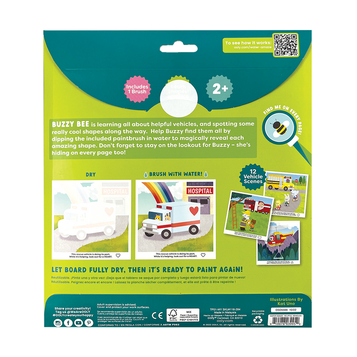 OOLY Water Amaze Water Reveal Boards - Helpful Vehicles back view of each packaging