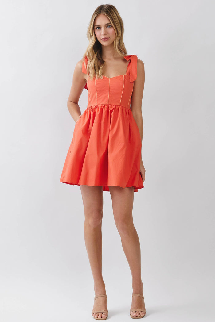 Weekend Favorite Tie Shoulder Fit and Flare Mini Dress - Orange