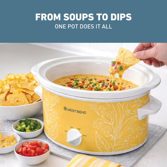 West Bend Pattern Slow Cooker, 4 Qt. Capacity in Yellow and White - West Bend
