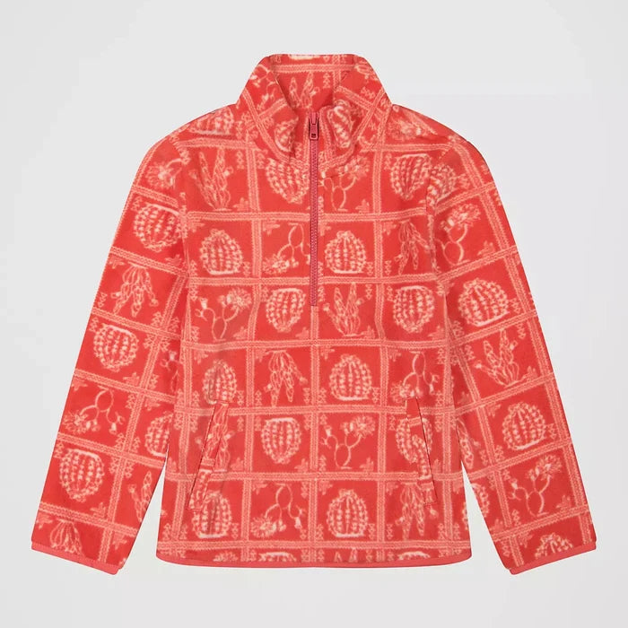 Wrangler Girl's Printed Quarter-Zip Fleece Pullover in Pink