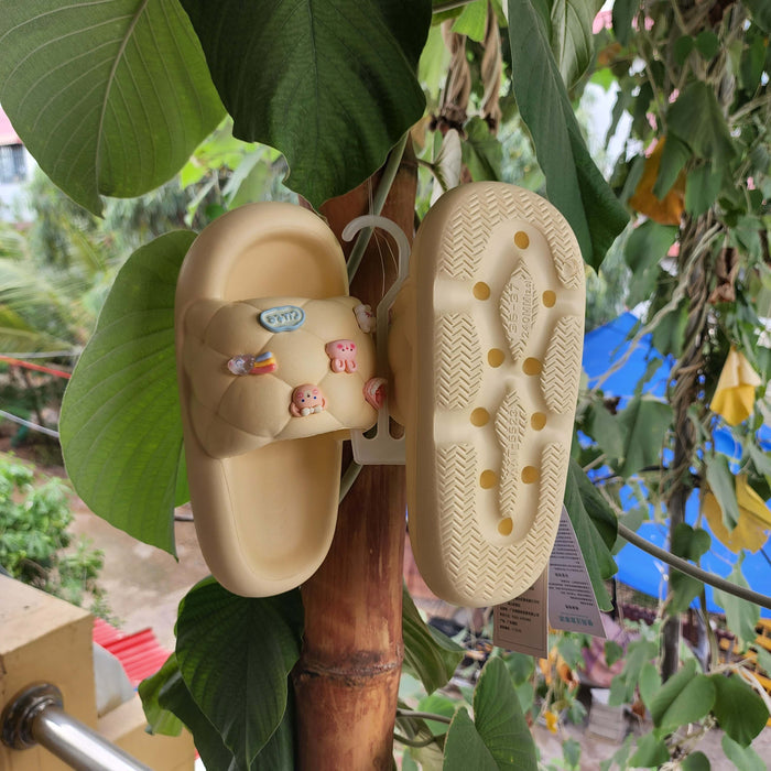 Yellow Adorable embellishments Sliders - Maha fashions - Women Footwear