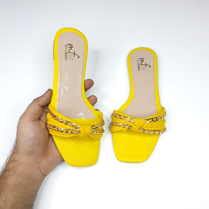 Yellow Chain Slippers - Maha fashions -