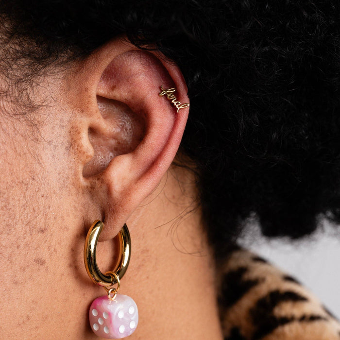 14k Gold Plate Feral Script Studs