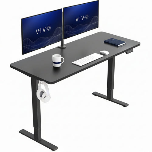 Sturdy ergonomic sit or stand active desk workstation with adjustable height using smart control panel.