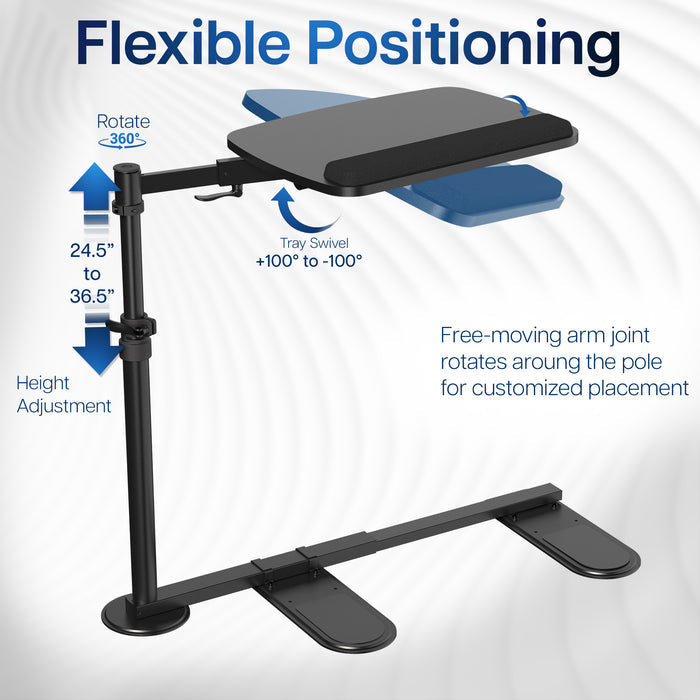 Adjustable laptop desk with flexible positioning features on a white background