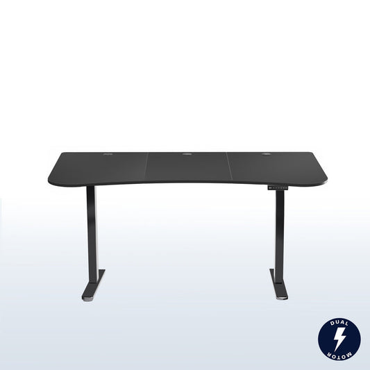 Large standing desk featuring smooth height adjustment, powerful dual motors, and a simple push-button controller featuring memory presets.
